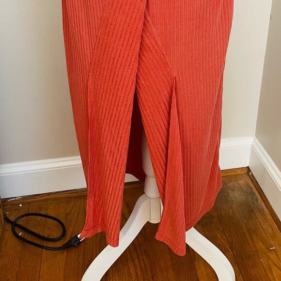 Free People Rising Sun Terracotta Ribbed Wrap Midi Dress Sz Large - Picture 5 of 8